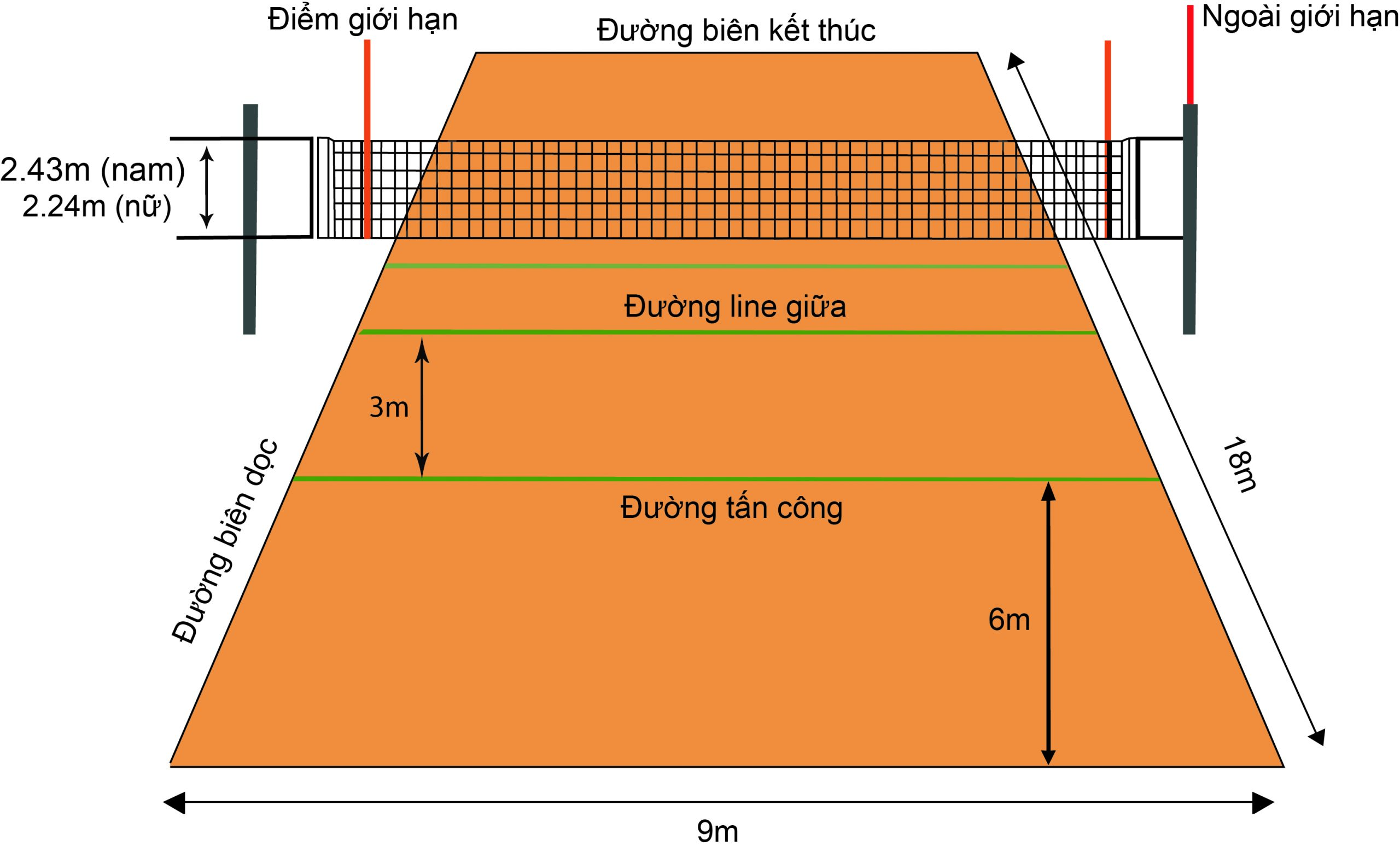 Sân dựng sân bóng chuyền đúng kích thước đảm bảo tính công bằng cho cuộc thị ( Nguồn: Internet) 